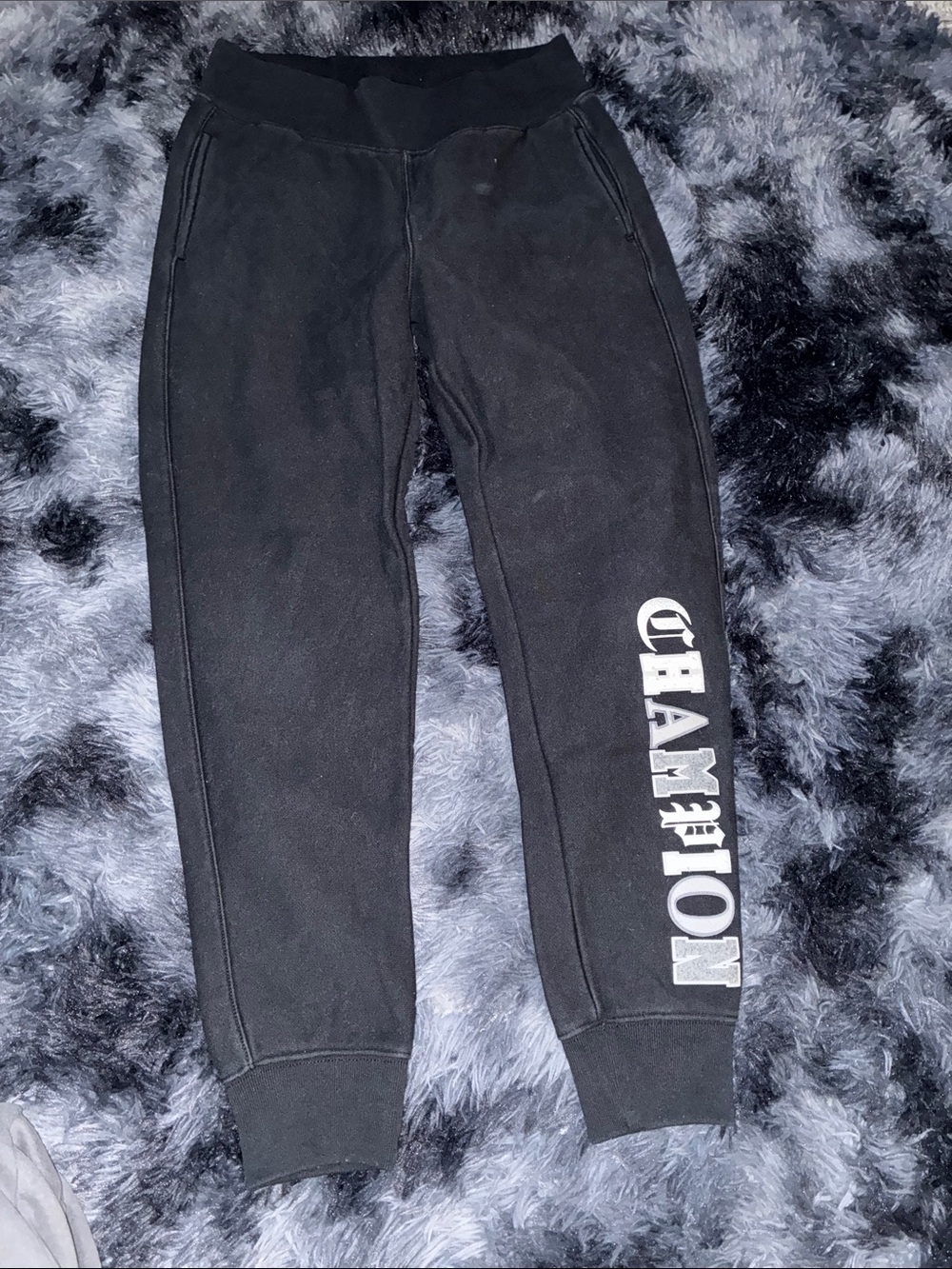 Black color blocked sz medium Jogger Sweatpants reverse weave Side Logo champion
